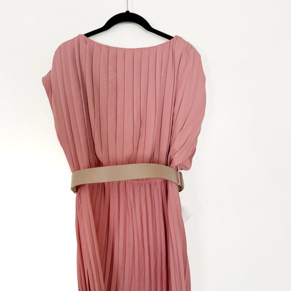 ZARA Rose Pink Marsala Pleated Midi Belted Dress Size Large NWT - Picture 7 of 10